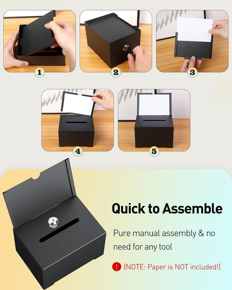Uniclife Metal Donation Box for Fundraising, Suggestion Box with Slot and Lock, Black Ballot Boxes with Sign Holder, Storage Container for Voting Charity Tip Collection, 6.4" x 4.7" x 4" - Image 5